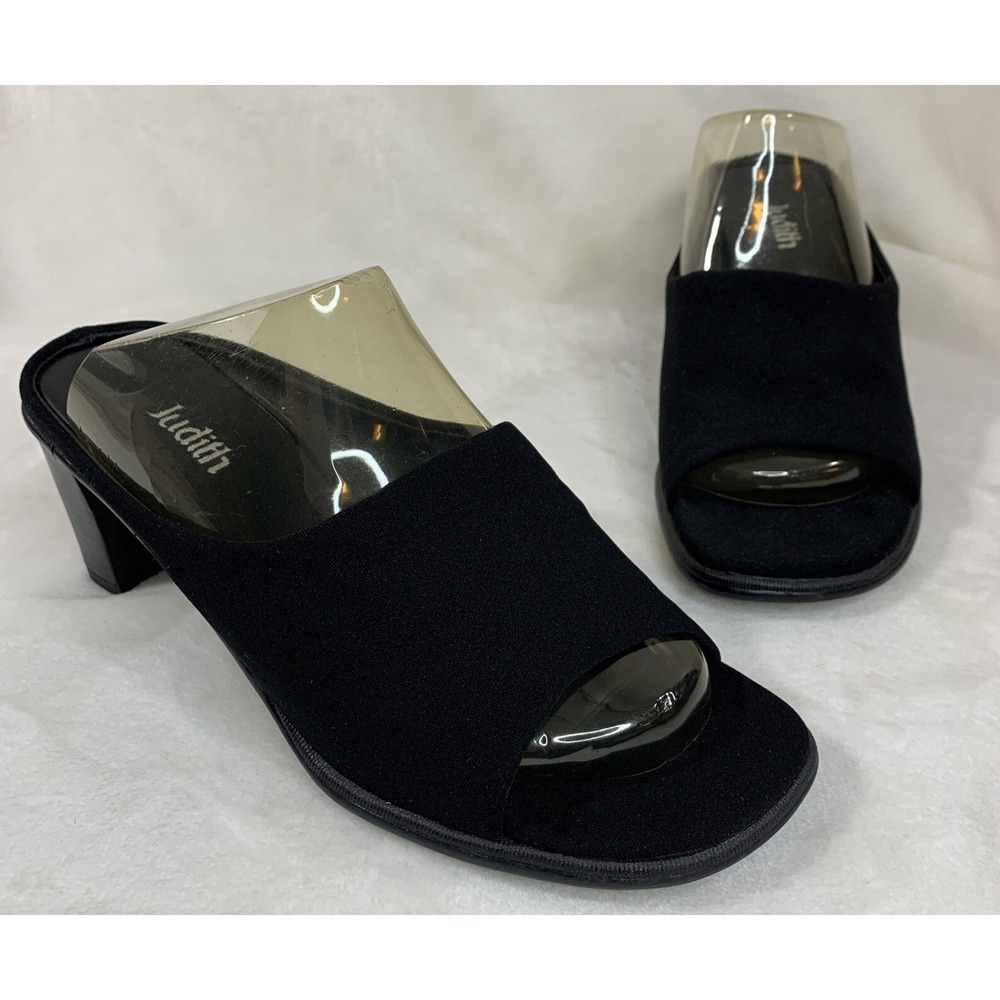 Judith Brand #42290 Size 6M Black Open Toe Slip On Heels Womens Shoes‎
